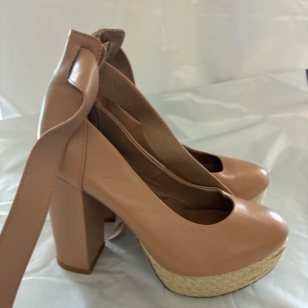 For Love & Lemons X  Raye Harper Nude Platform Heels Revolve EU 36/ US 6-6.5
